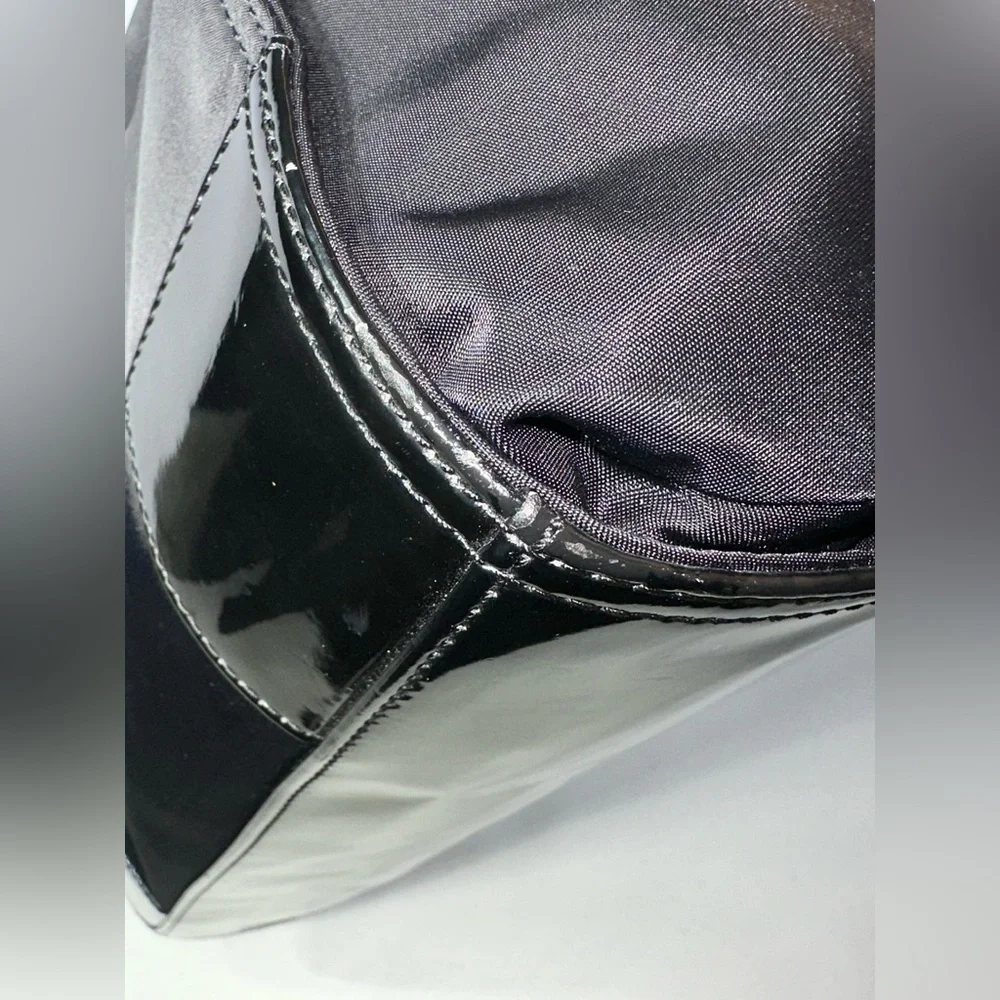 Tory Burch Tote Bag Handbag Nylon x Enamel Leather Black